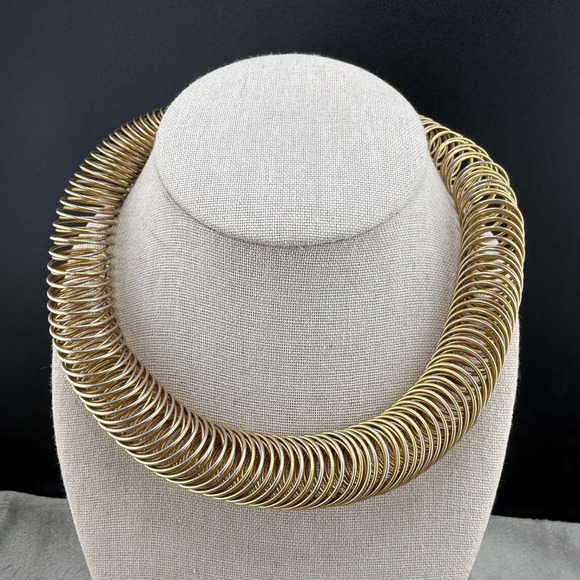 Estate Jewelry - Vintage Slinky Coil Necklace Gold Tone Spring Wrap 17"